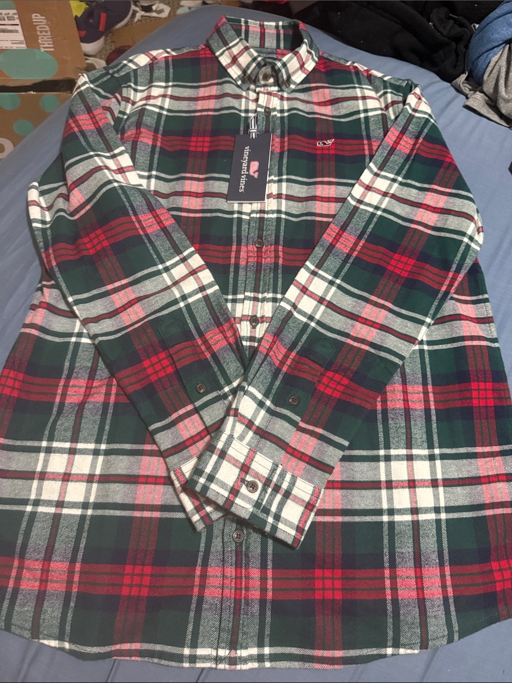 Vineyard Vines Green, Red & White Plaid Button-Down Shirt